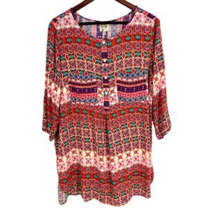 Anthropologie Fig & and Flower Plus Size 2X Pink Boho Bohemian Blouse Shirt Top